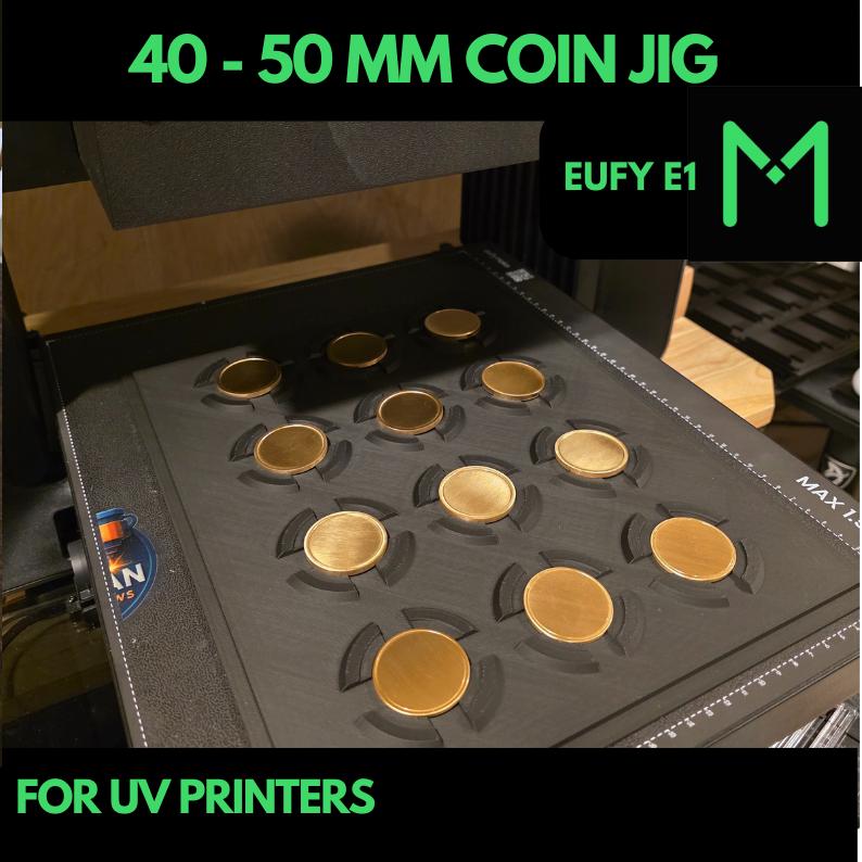 EUFY E1 UV Printer 40-50 mm Challanger Coin Jig, 40-50 mm Challanger Coin UV printing, 40-50 mm Challanger Coin Jig, Challanger Coin