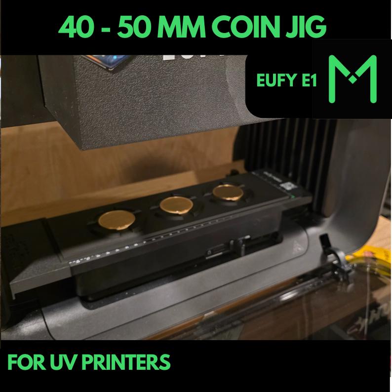EUFY E1 UV Printer 40-50 mm Challanger Coin Jig, 40-50 mm Challanger Coin UV printing, 40-50 mm Challanger Coin, Challanger Coin template