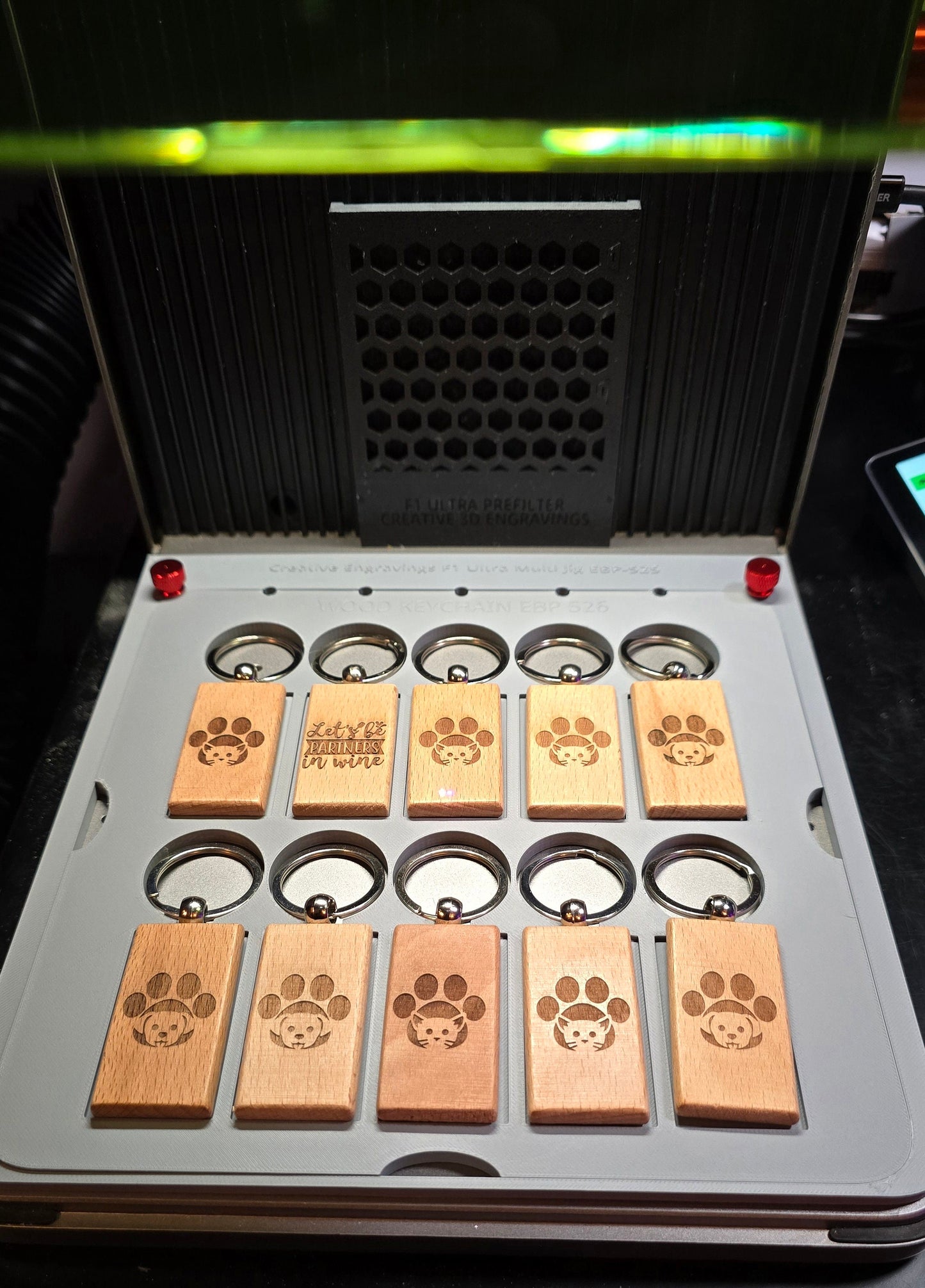 10 Wood Rectangle Key Chains Jig xTool F1 Ultra, 3D Printed Jig, xTool Fiber Laser Jig, xTool F1 Ultra Jig, Fiber Jig, 3D Jig, XCS File
