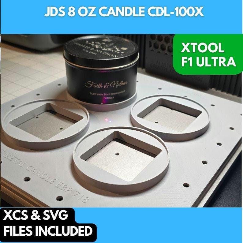 JDS Candle Jig xTool F1 Ultra Laser Engraver, 3D Printed Jig, xTool Fiber Laser Jig, xTool F1 Ultra Jig, Fiber Jig, 3D Jig, XCS File