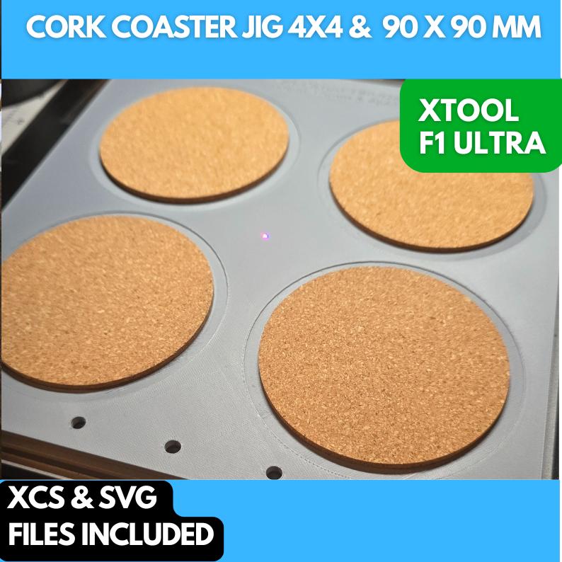 Cork Coaster 4 inch and 90 mm Drink Coaster Jig, 3D Printed Jig, xTool Fiber Laser Jig, xTool F1 Ultra Jig, Fiber Jig, 3D Jig, XCS File