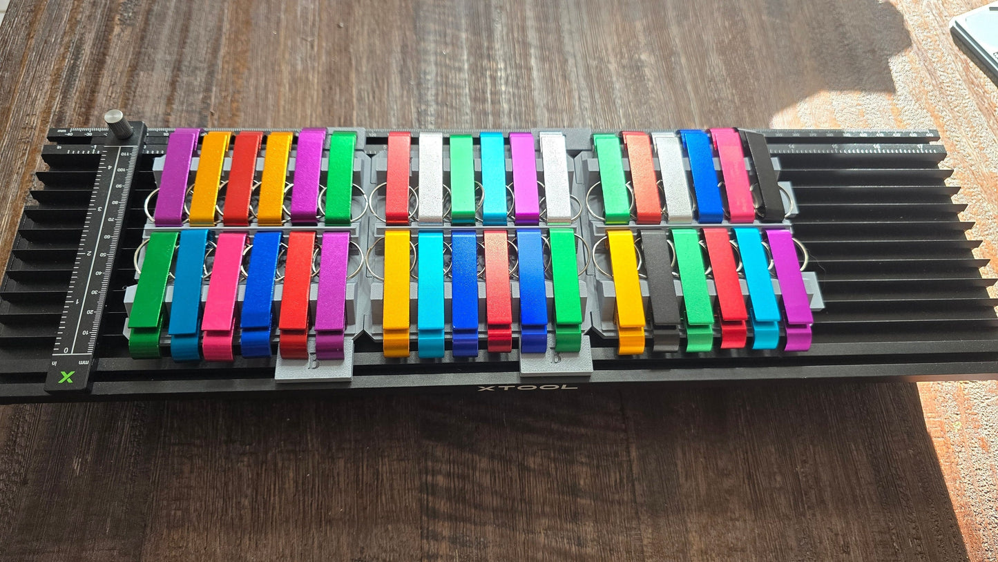 Engrave 36 Aluminum bottle Opener in one Batch xTool F1 Slider Laser Jig