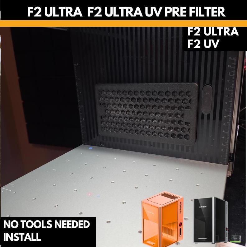 xTool F2 Ultra Prefilter - Carbon Filter Cover & 3D Printed Jig for Laser Exhaust