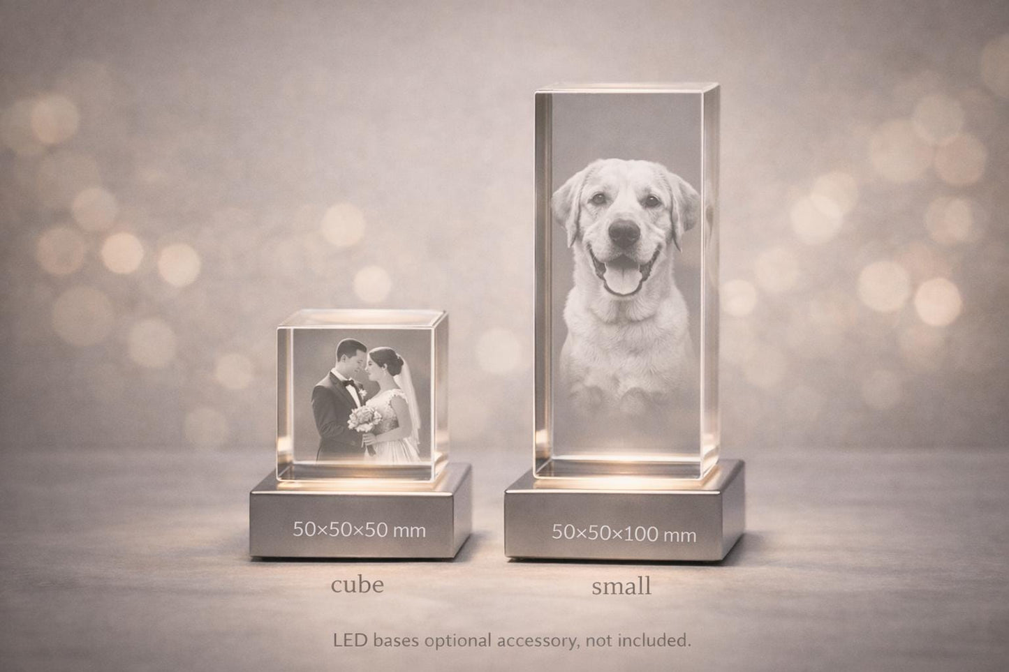 3D Crystal Photo Cube – Custom Laser Engraving With LED Light Base Display