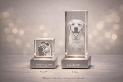 3D Crystal Photo Cube – Custom Laser Engraving With LED Light Base Display