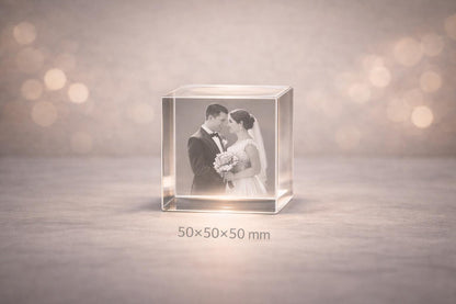 3D Crystal Photo Cube – Custom Laser Engraving With LED Light Base Display
