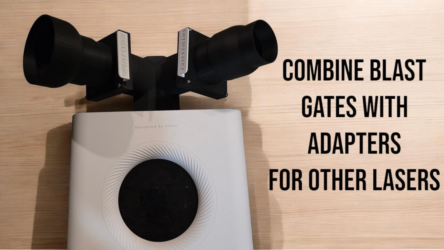 Blast gates ensure that suction remains high by closing off the laser not in use.  It also helps prevent smoke leakage