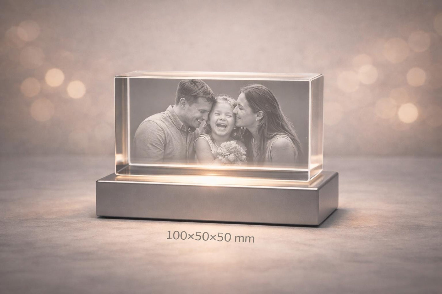3D Crystal Photo Cube – Custom Laser Engraving With LED Light Base Display