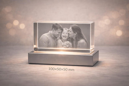 3D Crystal Photo Cube – Custom Laser Engraving With LED Light Base Display