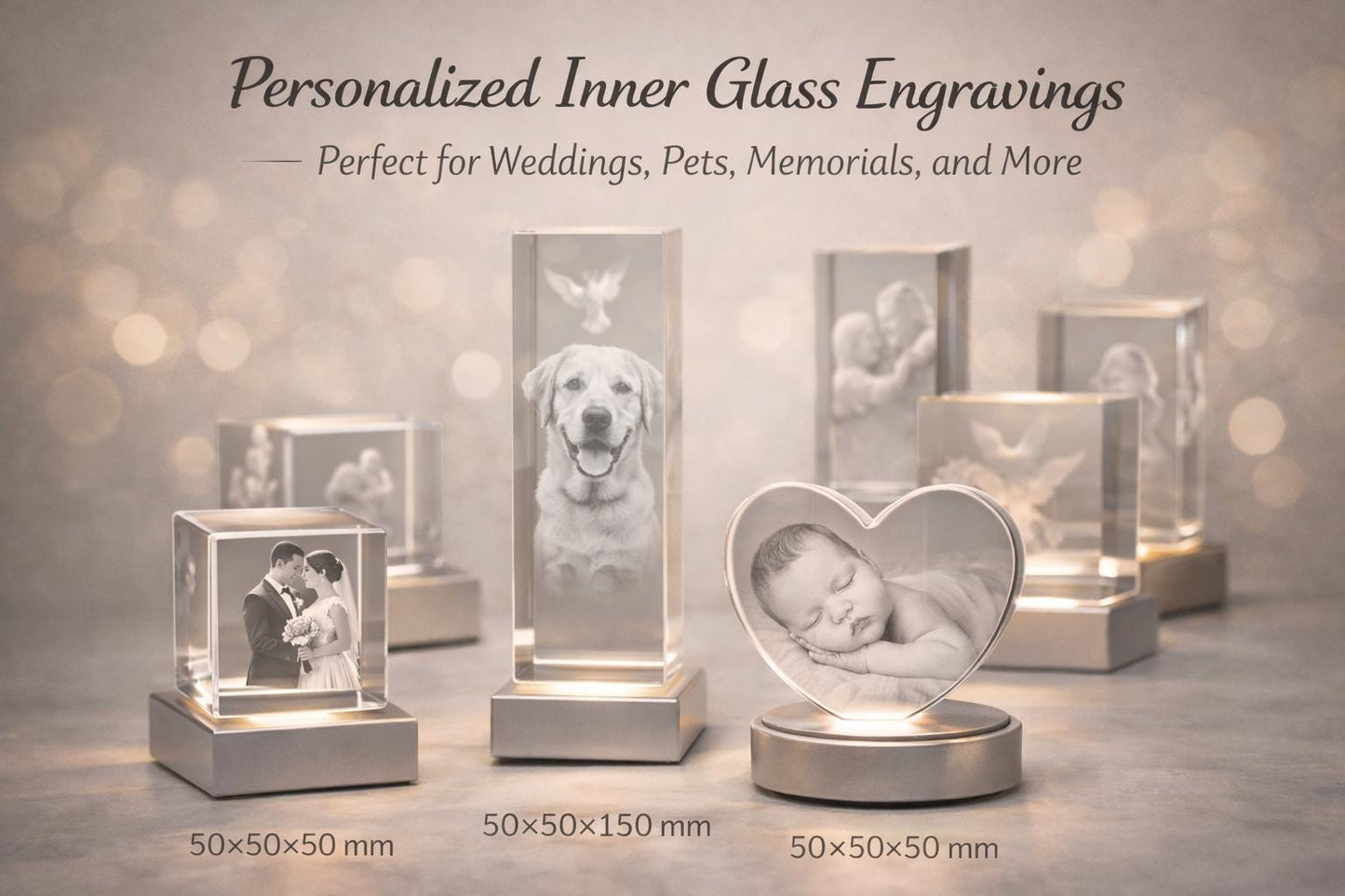 3D Crystal Photo Cube – Custom Laser Engraving With LED Light Base Display
