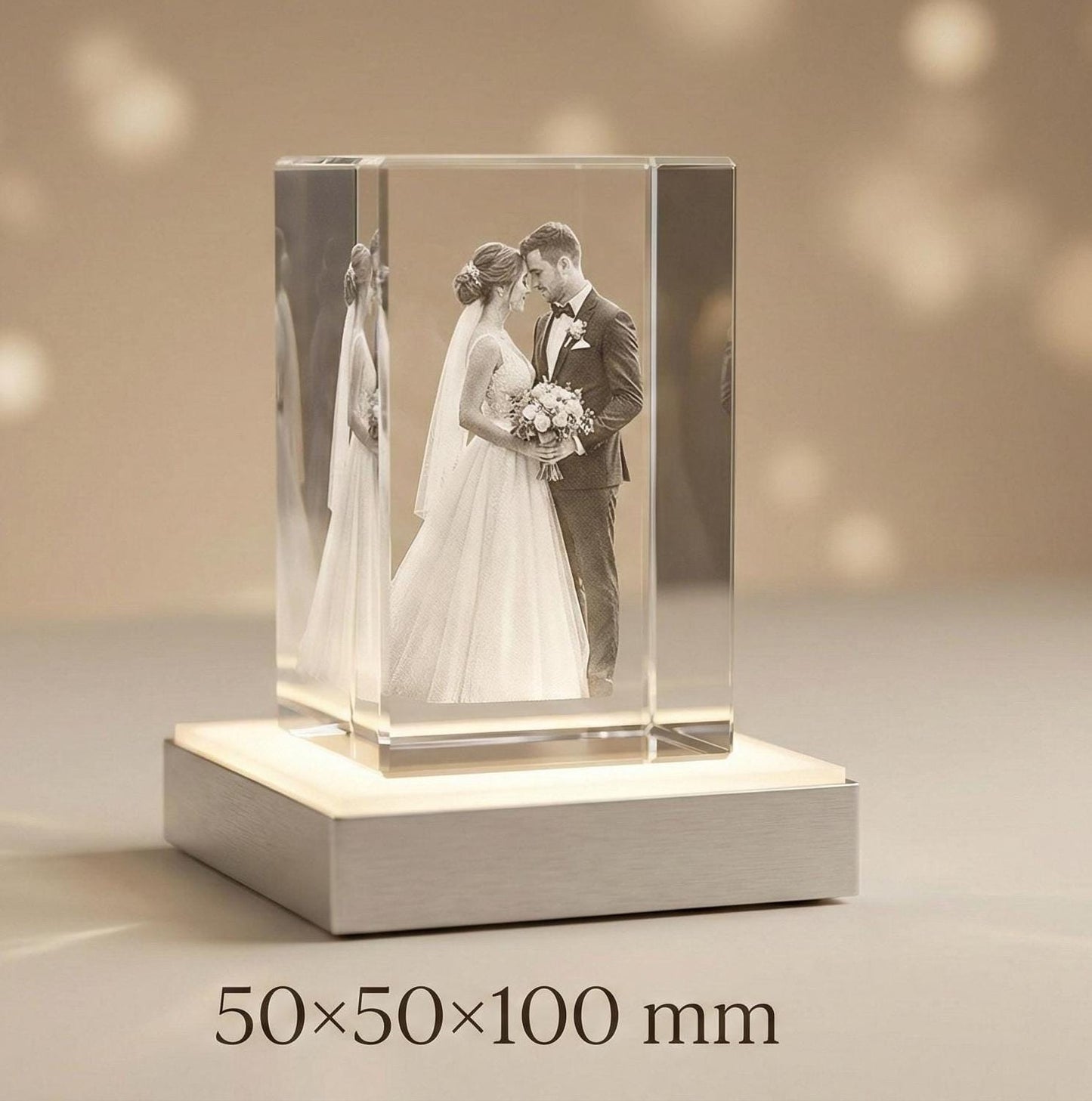 3D Crystal Photo Cube – Custom Laser Engraving With LED Light Base Display