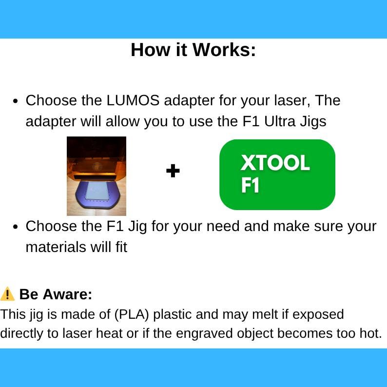 Wecreat Lumos Jig Adapter to use with xTool F1 Laser Jigs, 3D Printed Jig, xTool Fiber Laser Jig, Laser Jig, Fiber Jig, XCS File,
