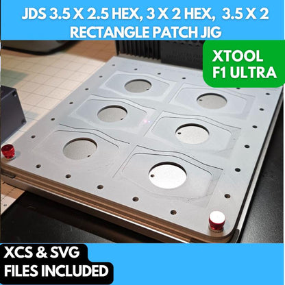 JDS 3.5 x 2.5 HEX, 3 x 2 Hex,  3.5 x 2 Rectangle Patch Jig xTool F1 Ultra, 3D Printed Jig, xTool Fiber Laser Jig, Fiber Jig, 3D Jig, XCS