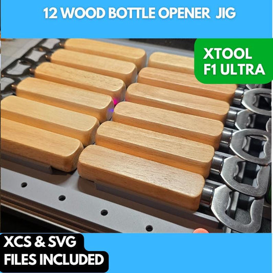 12 Wood Bottle Opener Jig xTool F1 Ultra, 3D Printed Jig, xTool Fiber Laser Jig, xTool F1 Ultra Jig, Fiber Jig, 3D Jig, XCS File