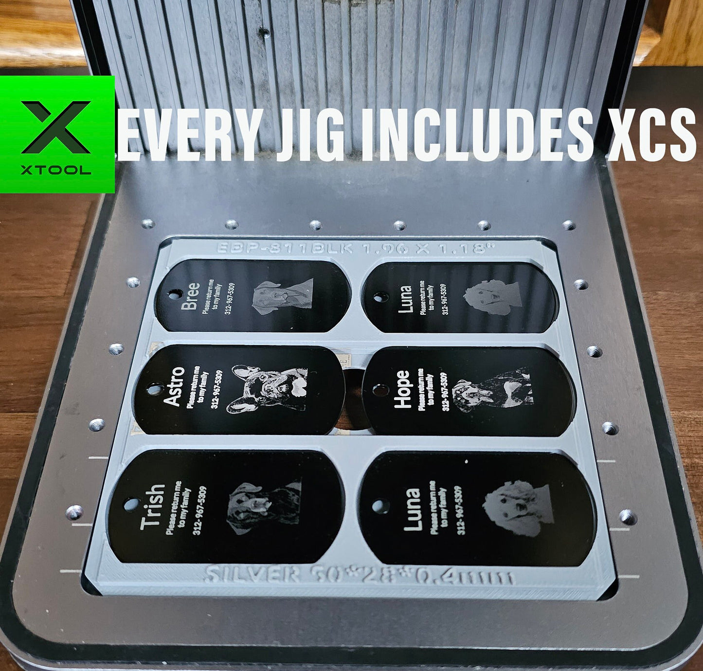 6 Black Dog Tag Jig xTool F1 Laser Engraver
