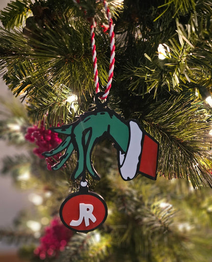 Personalized Grinch Hand Ornament, Grinch Ornament, Grinch Christmas Tree Ornament, Grinch Christmas Decor, Grinch Stocking Tag