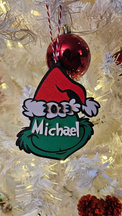 Personalized Grinch Hand Ornament, Grinch Ornament, Grinch Christmas Tree Ornament, Grinch Christmas Decor, Grinch Stocking Tag